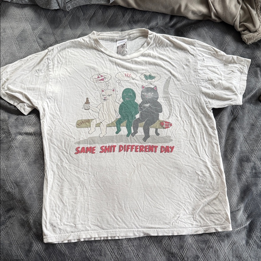 Ripndip White Tee with Cat Trio Graphic
